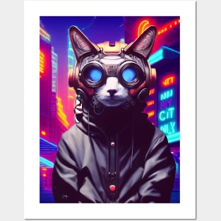 Techno Cat In Japan Neon City Posters and Art